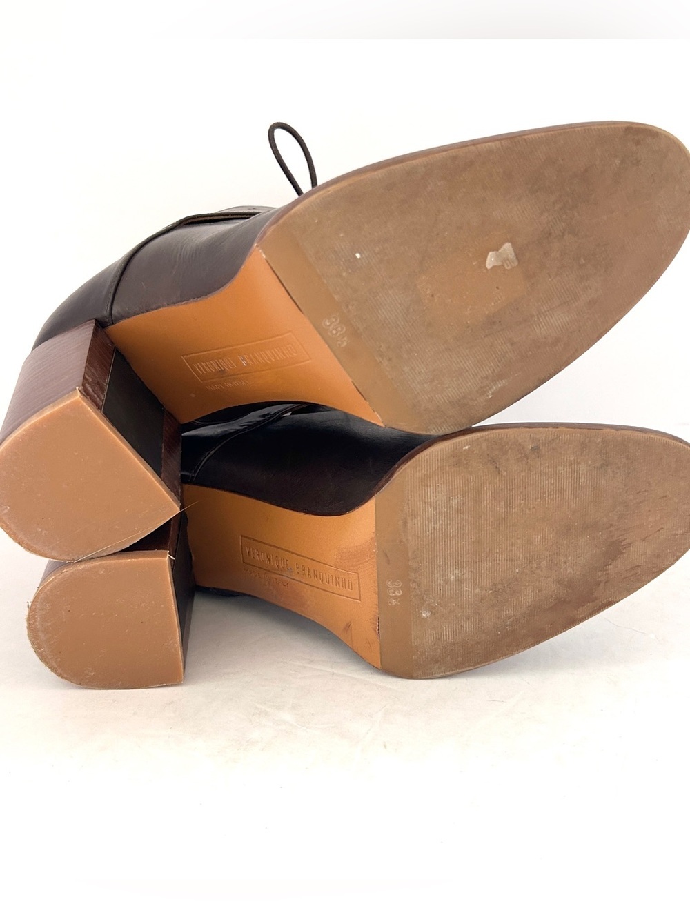 Veronique Branquinho Ankle Boots Brown Leather Heels Poetcore Size IT38.5 US 8.5 - Picture 9 of 15